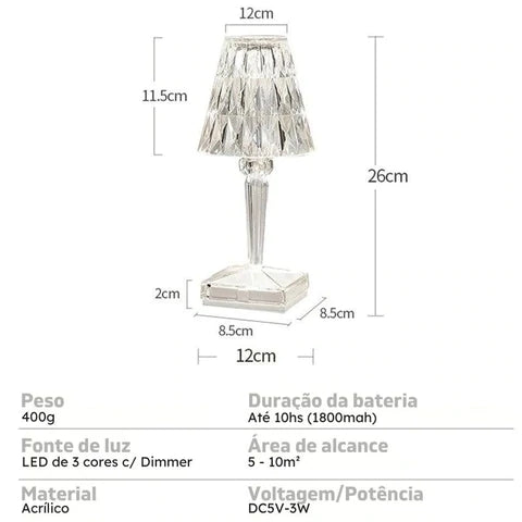Luminária Crystal™ - Sem Fio LED 3 em 1 - Sensor Touch - Transforme sua Casa - Design Europeu